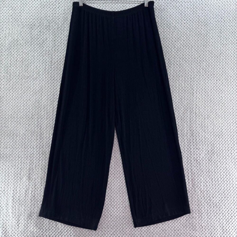 Chicos Travelers Pants Womens 3R 16/18 Black Slinky Stretch Pull-On Wide Leg